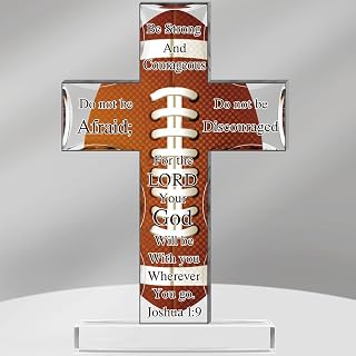 Seeloowy Football Cross Gifts Acrylic Religious Scripture Gifts for Football Fans Inspirational Cross with Bible Verse for Men Players Lovers