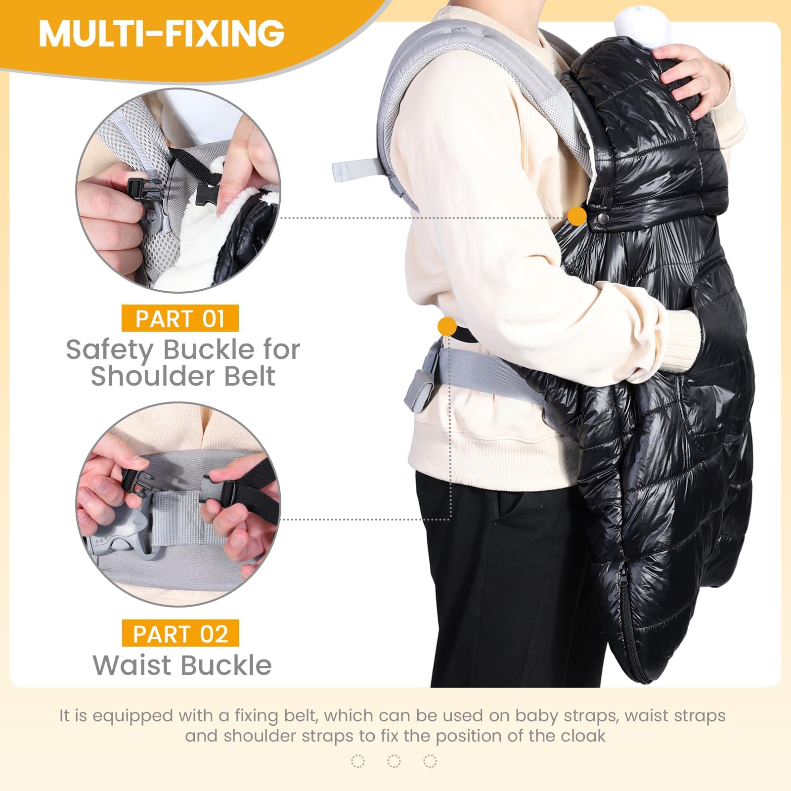 Orzbow Cover Marsupio Neonato Invernale, Universale Copri Marsupio Neonato Impermeabile, Parte Superiore Staccabile, Caldo Vello Corallo, Leggero, Lavabile in Lavatrice, Negro Brillante