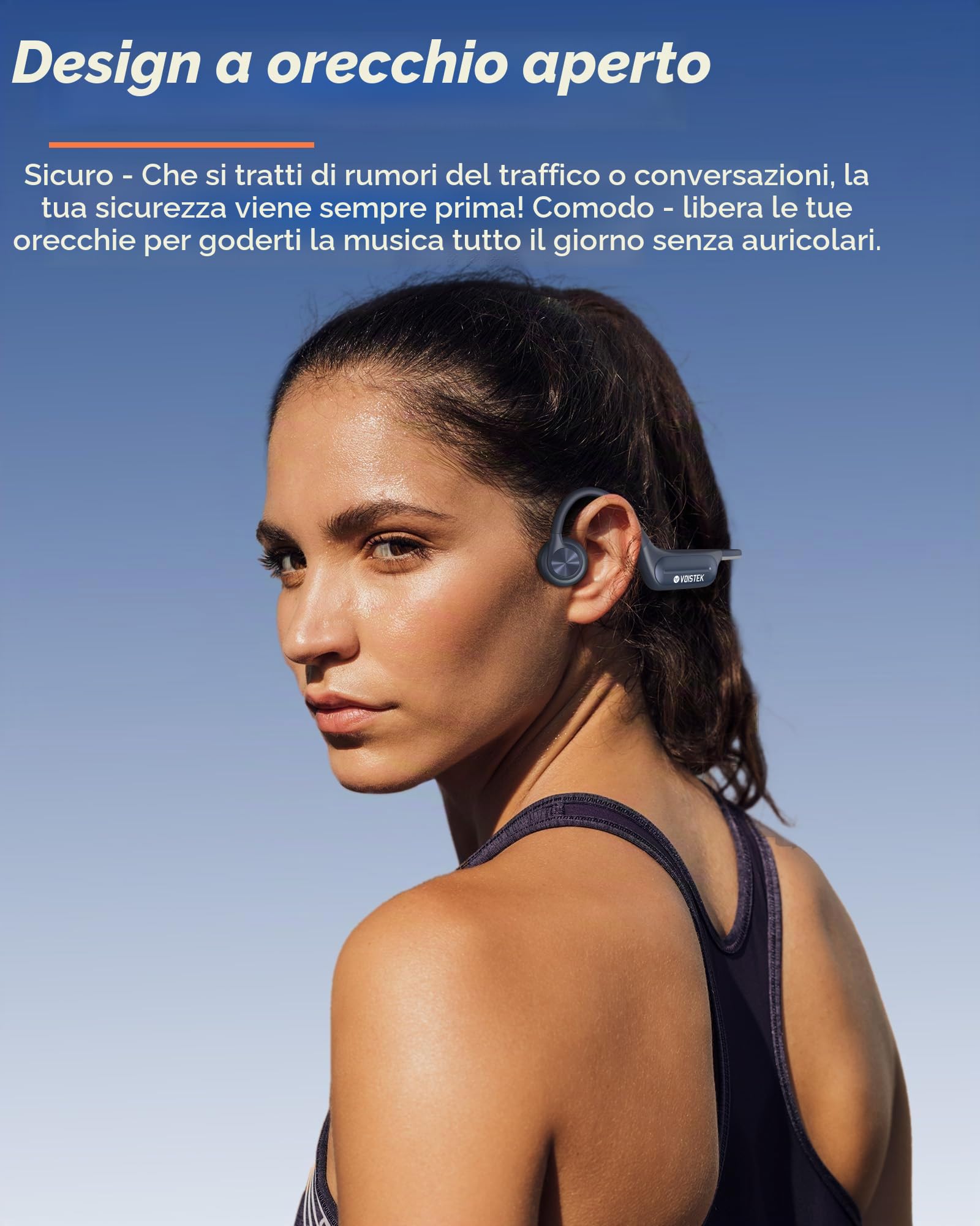 Voistek Cuffie Sportive Conduzione Ossea, Bluetooth 5.4 con IP68 Impermeabili a Prova d'Acqua, Subacquee per Piscina e Nuoto, Memoria 32G con Lettore MP3 Integrato, Auricolari per Surf, Ciclismo