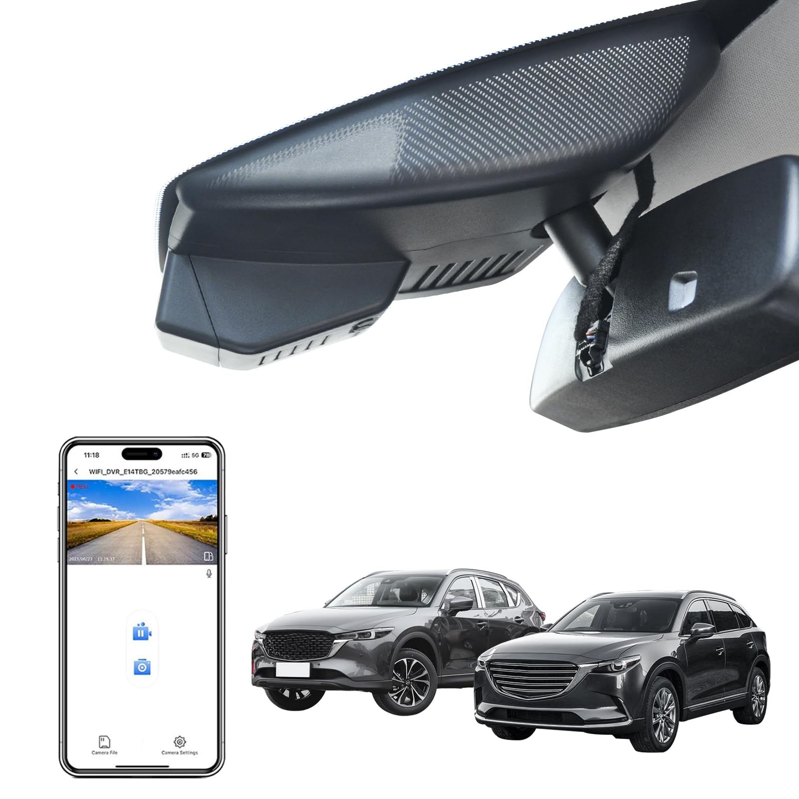 - 4K Dash Cam Custom fit for Mazda CX5 2019-2025 & CX-9 2020-2024 2.5S Select Preferred Carbon Edition Plus Turbo Signature Touring Signature Grand Touring Sport, WiFi & App, 64GB Card