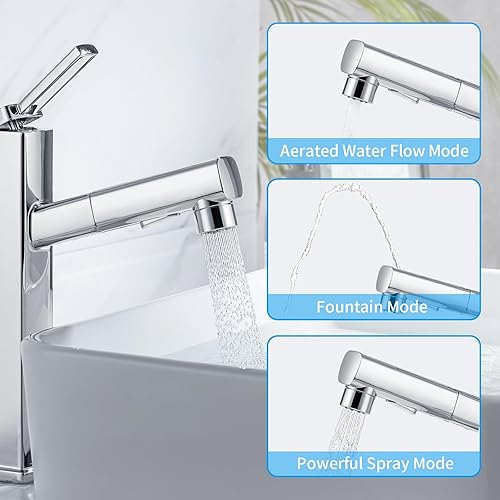 Miniatura 3 de HANLIAN Grifo extraíble de baño de un solo orificio con boquilla giratoria, grifo de una manija para fregadero de baño, grifo de baño moderno con