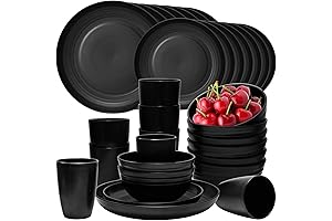 Unbreakable Dinnerware Sets for 8: Black Plates and Bowls Sets