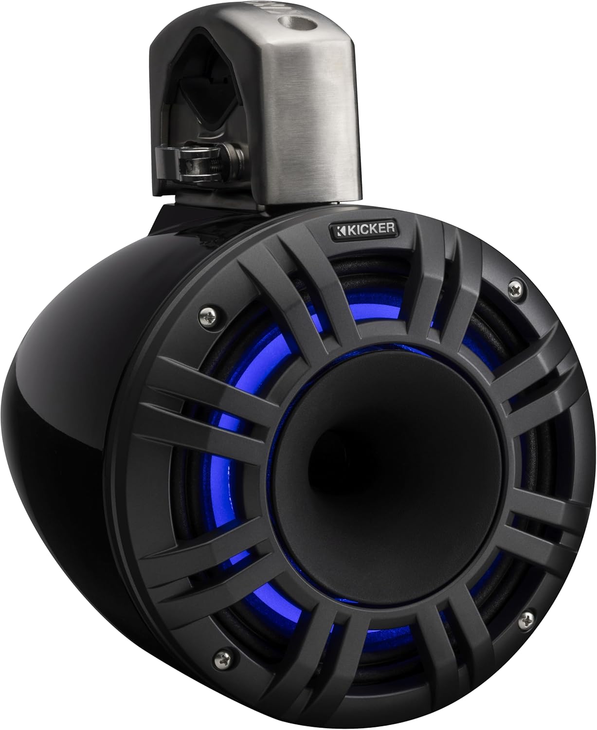 KICKER 51KMTCXL8 8" RGB LED Horn Loaded Compression Driver Marine Tower Speakers, Pair, Black