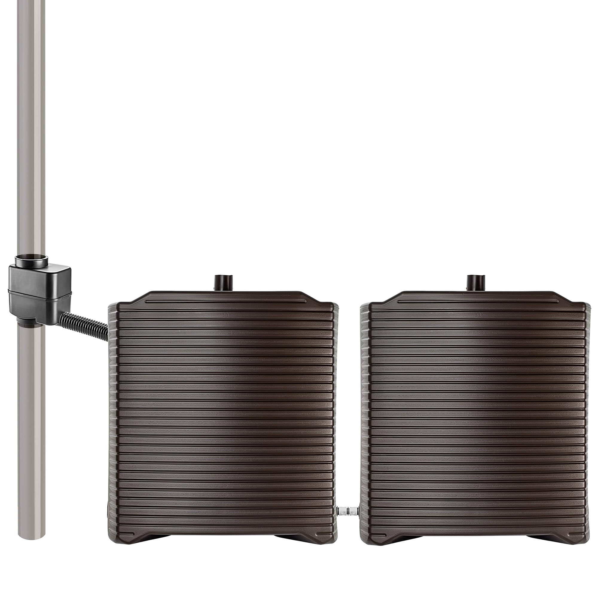 KADAX 2X Regentonne 125 Liter mit Regensammler, Auslaufhahn & Anschlussset B, modularer Regenwassertonne aus robustem Kunststoff, großer Regenwassertank für Garten (Mokka)