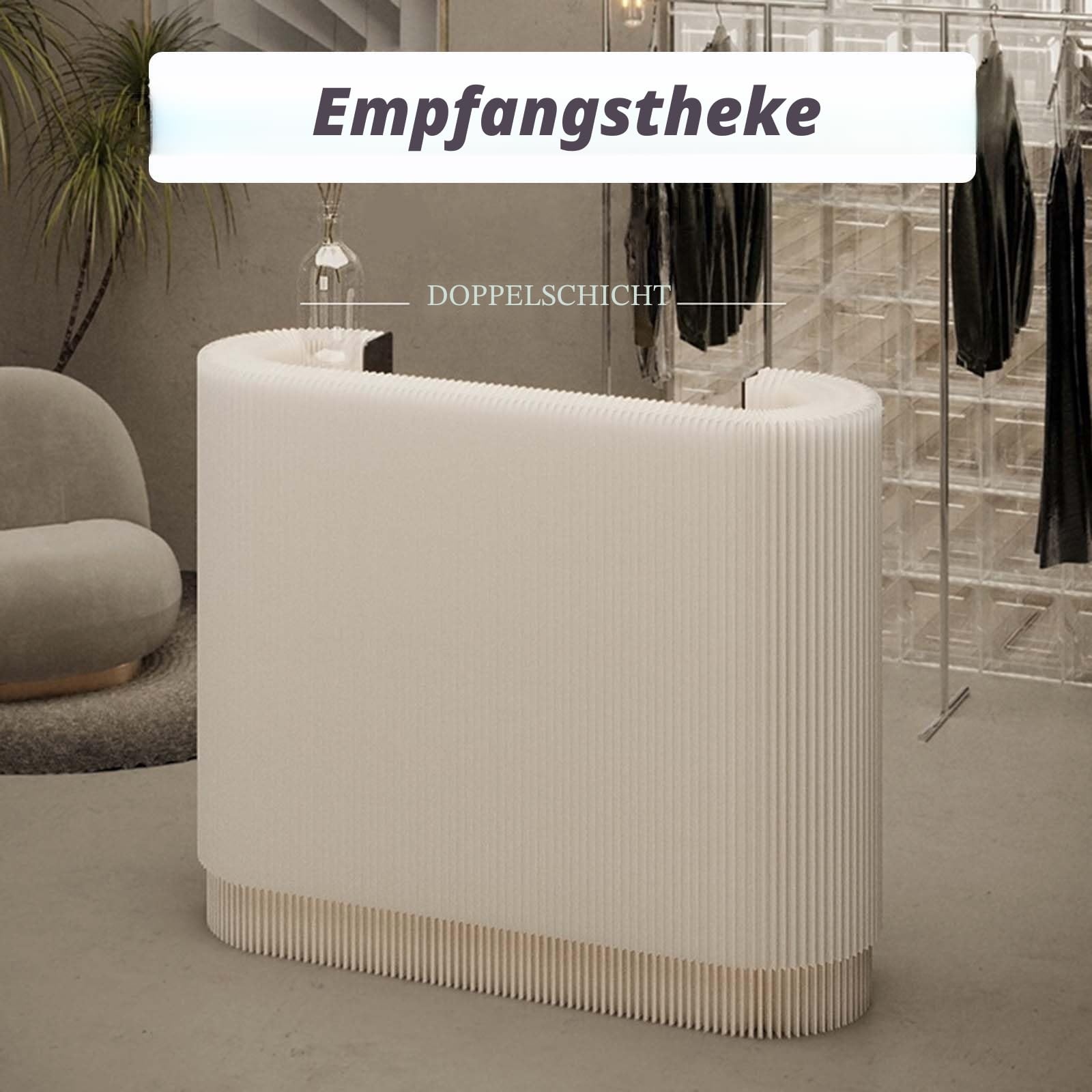 Faltbare Empfangstheke, Modern Rezeptionstheke mit 2 Abnehmbaren Regalen, Rezeption Schreibtisch Messetheke für Firmenhallen Bekleidungsgeschäft Convenience-Stores
