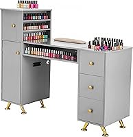 Vista 12 de Mesa de manicura para uñas con cajones, escritorio profesional de tecnología de uñas con USB y tomas de corriente, maquillaje de uñas, salón