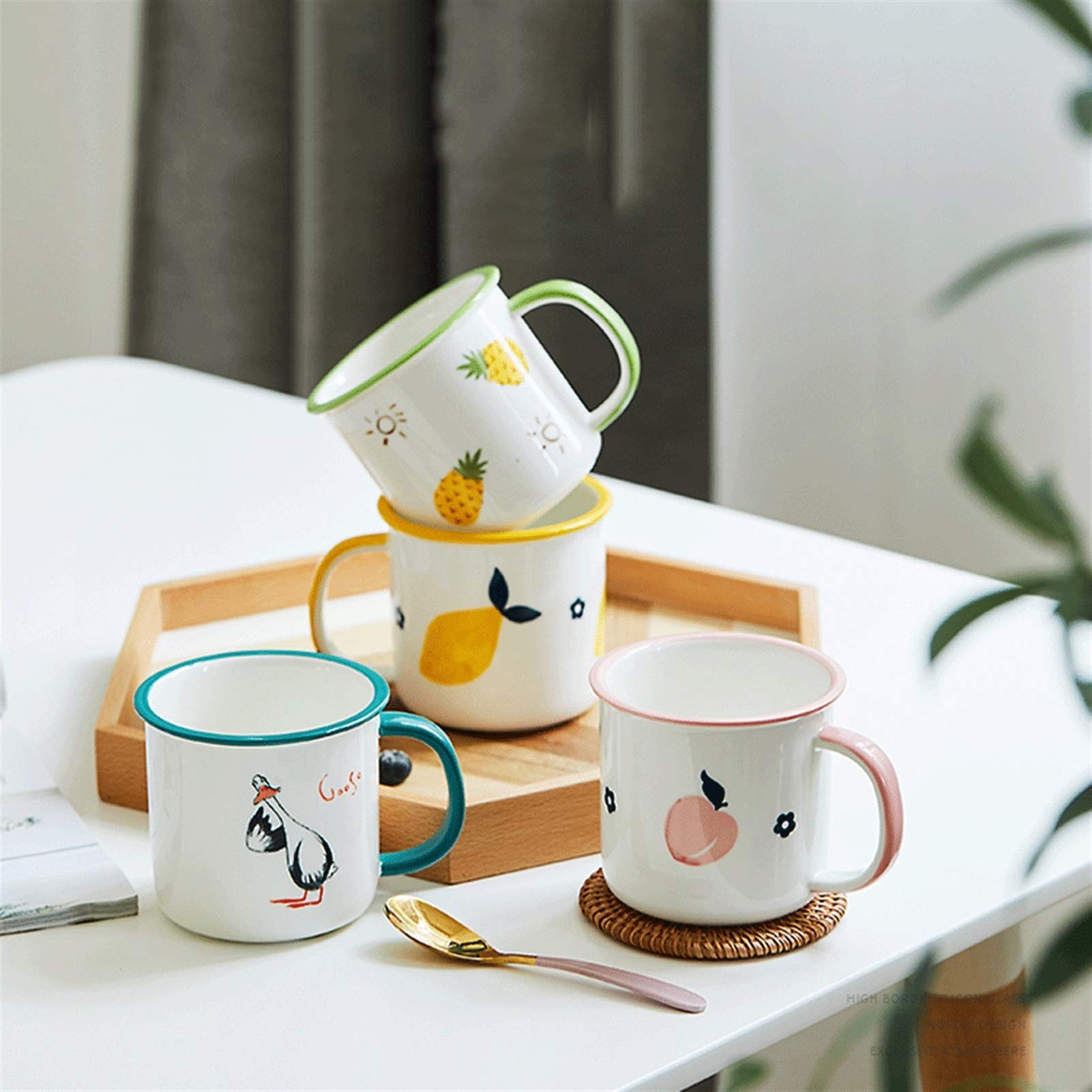 Kaffeetasse Obst Kreative Nachahmung Emaille Tasse Persönlicher Haushalt Milch Kaffee Keramik Tasse Wasserbecher für Zuhause Büro (Rosa)
