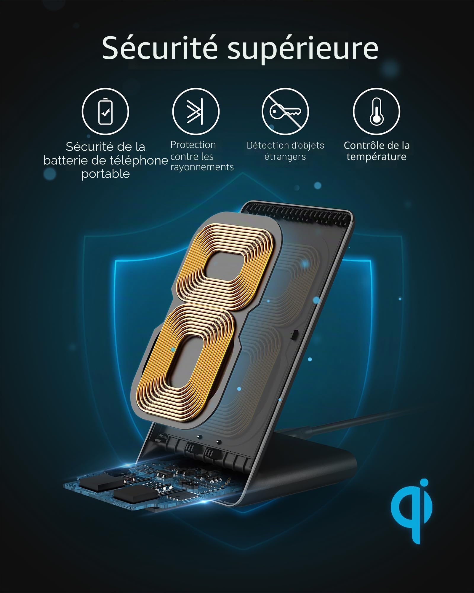 Anker Chargeur Induction iPhone PowerWave Stand, 10W Chargeur sans Fil Rapide pour Samsung Galaxy S9, Compatible Standard 5W iPhone 17/16 Pro Plus, Mate 20 (Chargeur Mural Non Inclus)