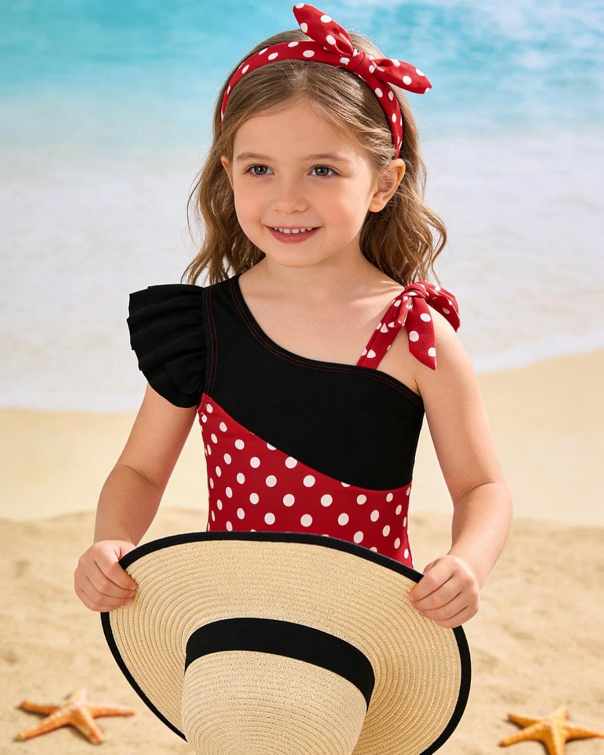 Redair Toddler Girl One Piece Swimsuit Color Block with Ruffled Sleeve Straps Swimwear Bathing Suit for Baby Girl 12M-6Years - Image 3