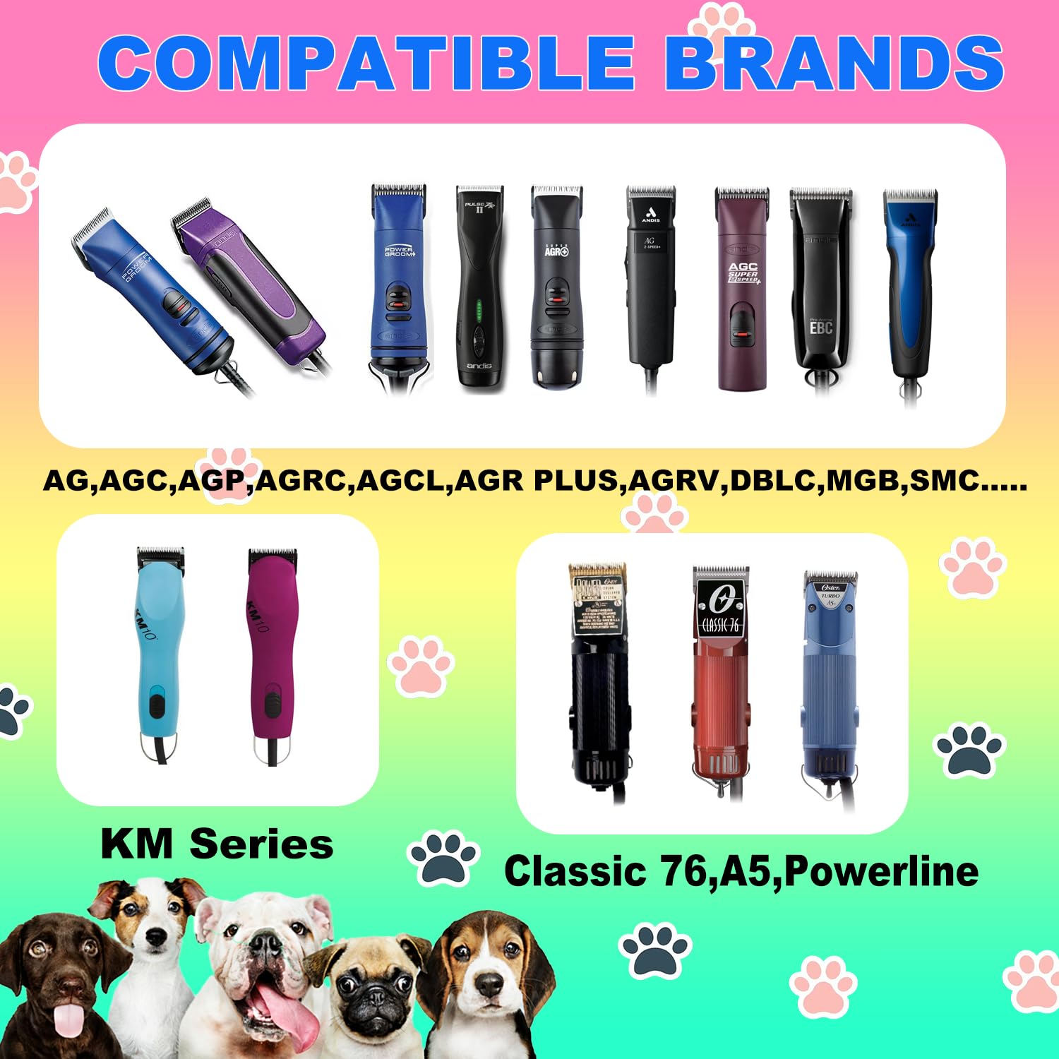 TRAH Cuchillas de aseo desmontables para mascotas de 10 FW, hoja ancha compatible con cortadoras de perros Andis, la mayoría de cortadoras de la serie A5, KM, hoja de cerámica desmontable, tamaño