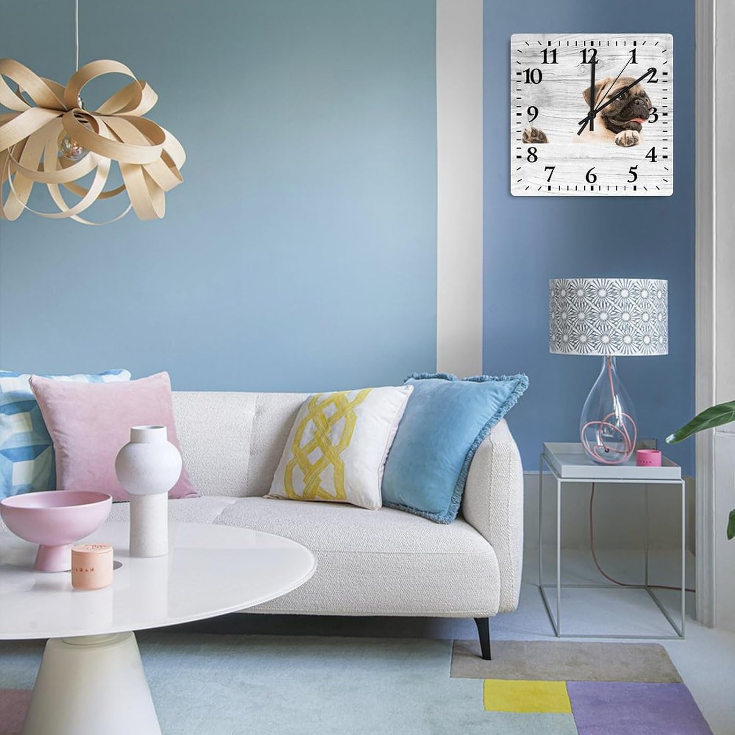 Purebred Dog Square PVC Wall Clock Lovely Dog Battery Operated Silent Non-Ticking Retro Clocks for Restaurant Office & Family Home Decoration 12in