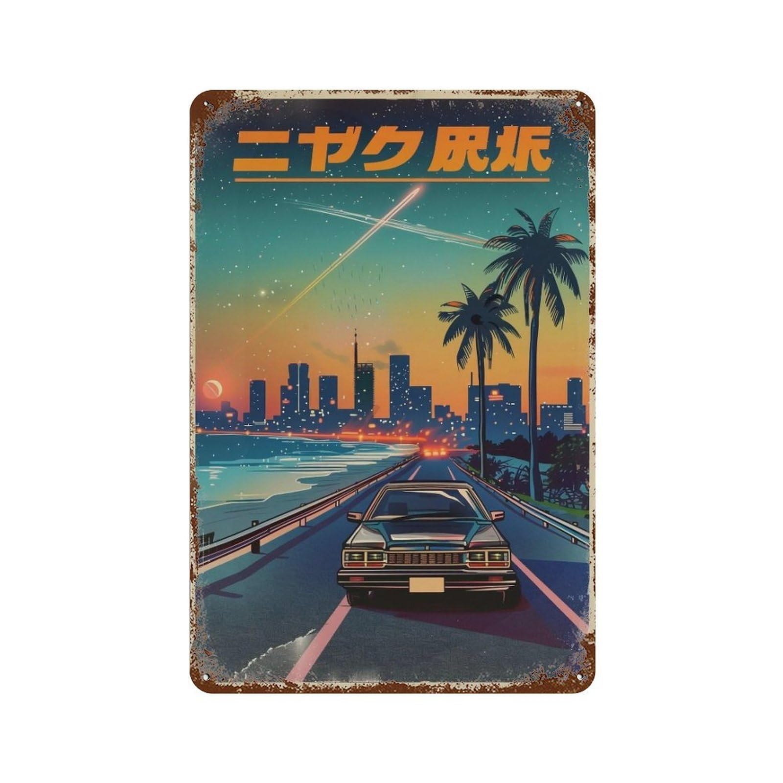 YHGERTKU City Pop Night Drive 04 Wall Art Retro Iron Vintage Metal Tin Sign Poster Modern Decor for Living Rooms Gift 30x20cm
