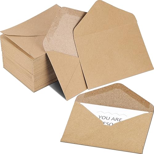 Outus Sobres para tarjetas de regalo, mini sobres de papel kraft marrón para pequeñas tarjetas de regalo, invitaciones, notas comerciales, mini,
