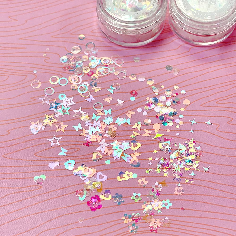 Aurora Iridescent Mixed Shape Glitter Set / 12 Jars, Magic Iridescent Nail Art Glitter Decoration, Ultra Sparkly Mermaid Nail Glitter, Home DIY/Nail Salon Manicure