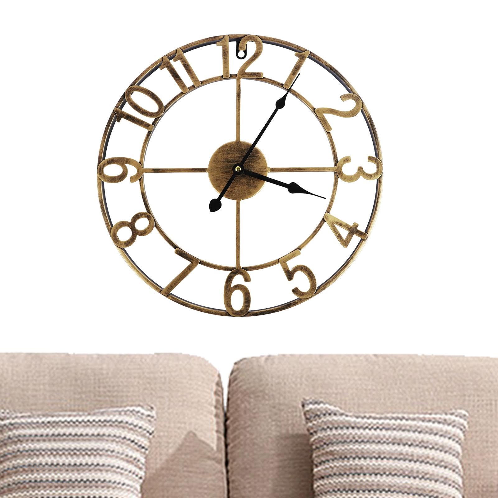 Grande horloge murale moderne en métal et fer forgé pour salon