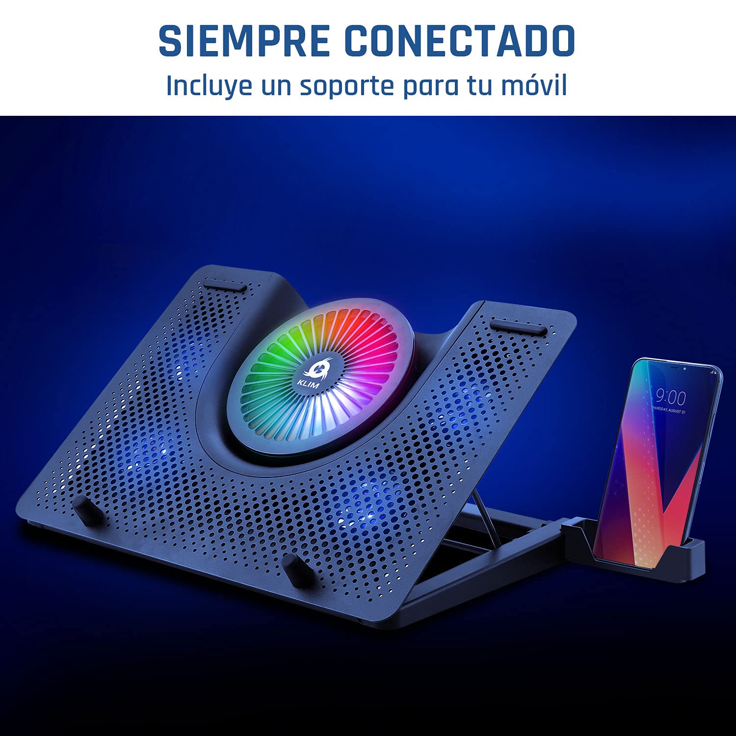 KLIM Nova - Base Refrigeradora Portatil RGB - 11" a 17" - Estable y silenciosa - Panel de Metal - Refrigerador Portátil Gaming Compatible con Mac y PS4 PS5 - Nueva Versión