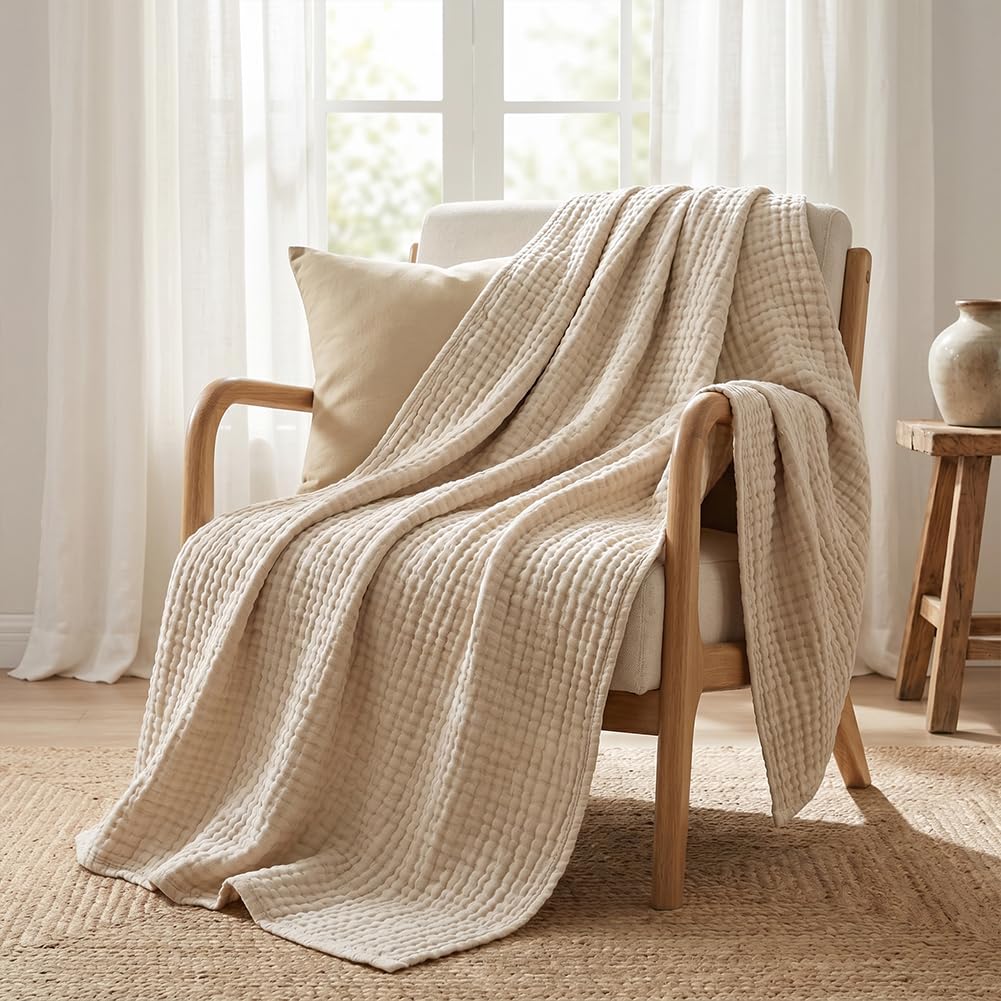 Musselin Decke, Premium Muslin Blanket 150 x 200 cm, 100% Cotton Musselin Decke Erwachsene, Soft Lightweight Summer Blanket, Sofa Throw, Couch Blankets,All Seasons (Dunkelgrün, 150 * 200CM)