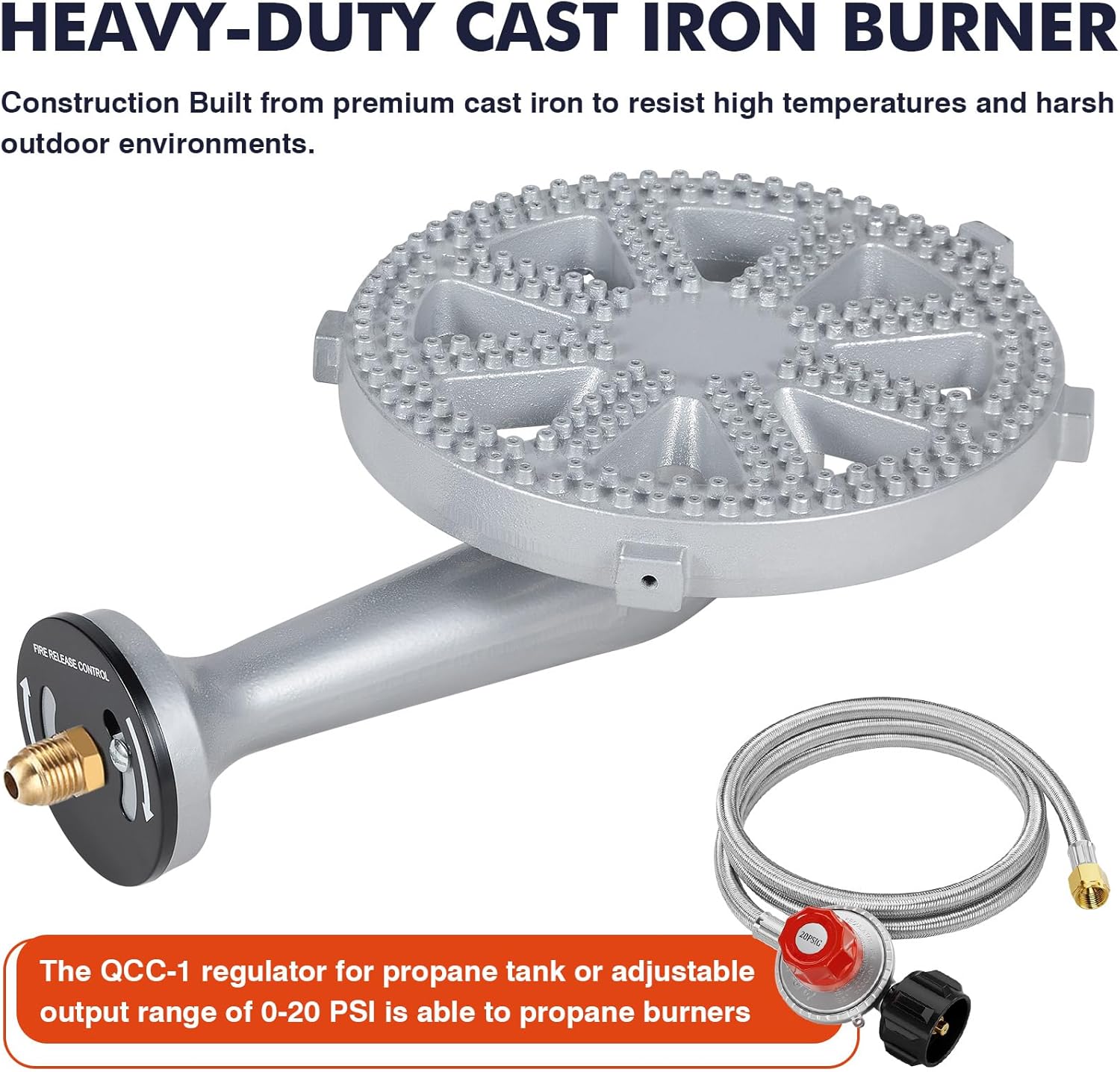 Llamaviva Portable High Pressure Propane Gas Stove with Adjustable Regulator, Heavy Duty Cast Iron Burner for Outdoor Cooking, Brewing, and Backyard BBQ(200, 000 BTU)