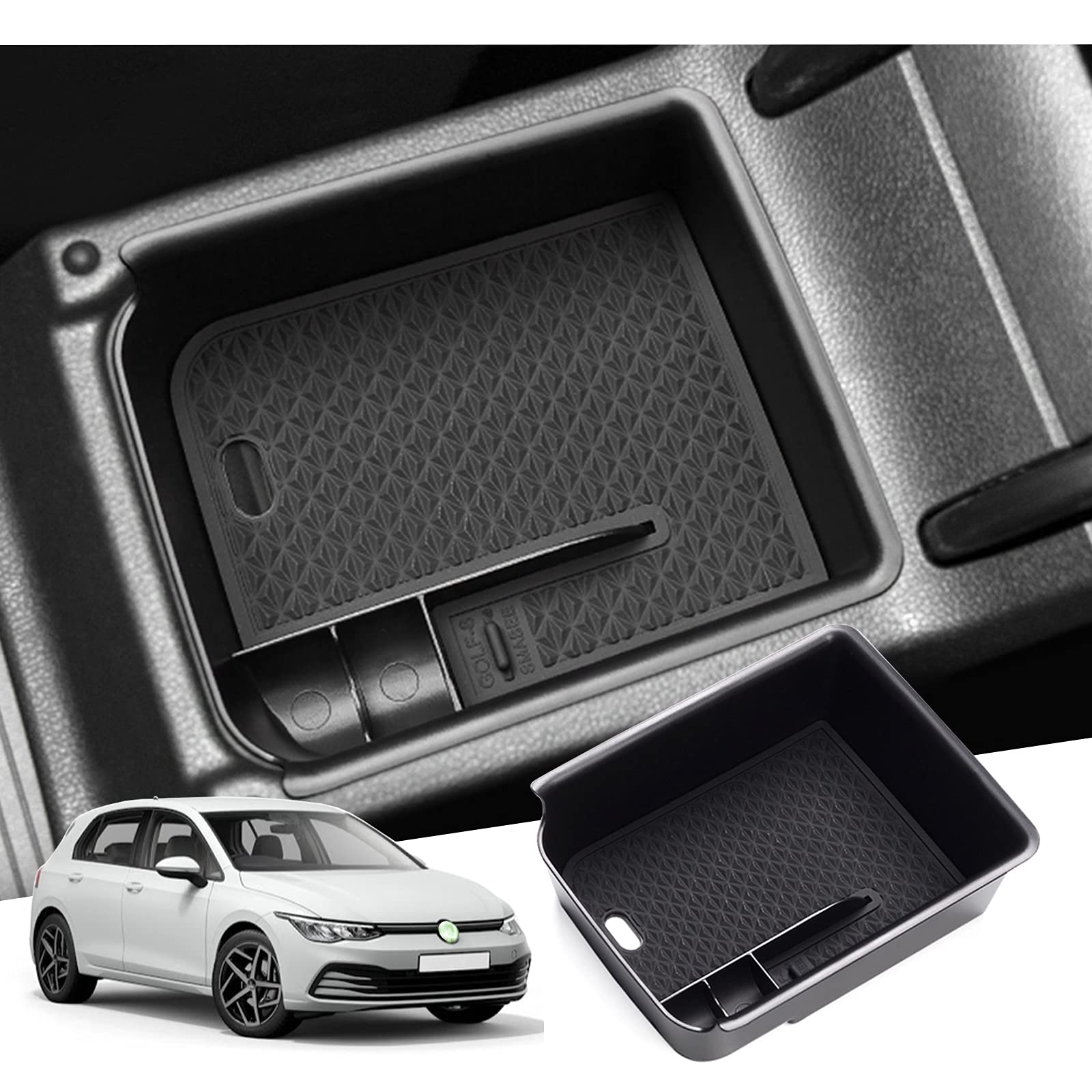 GAFAT V-W Golf 8 8.5 MK8 GTI GTE GTD Alltrack R Variant 2020-2024 2025 Centre Console Storage Box Armrest, Golf 8.5 Organiser Tray Centre Armrest Glove Box, Golf 8 Accessories (Black1)