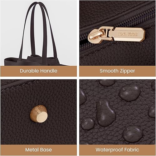 Miniatura 5 de LOVEVOOK Bolsa de mano para laptop para mujer, 15.6 pulgadas, piel sintética, bolsa de trabajo para mujeres con embrague, bolso de oficina de gran