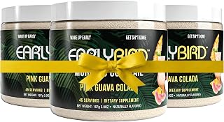 EarlyBird Energy Drink Powder, Morning Cocktail Pink Guava, Zero Sugar Electrolytes with Amino Acids, Electrolytes Powder & Caffeine Drink Mix for Morning Energy, Focus & Hydration, 135 Servings
