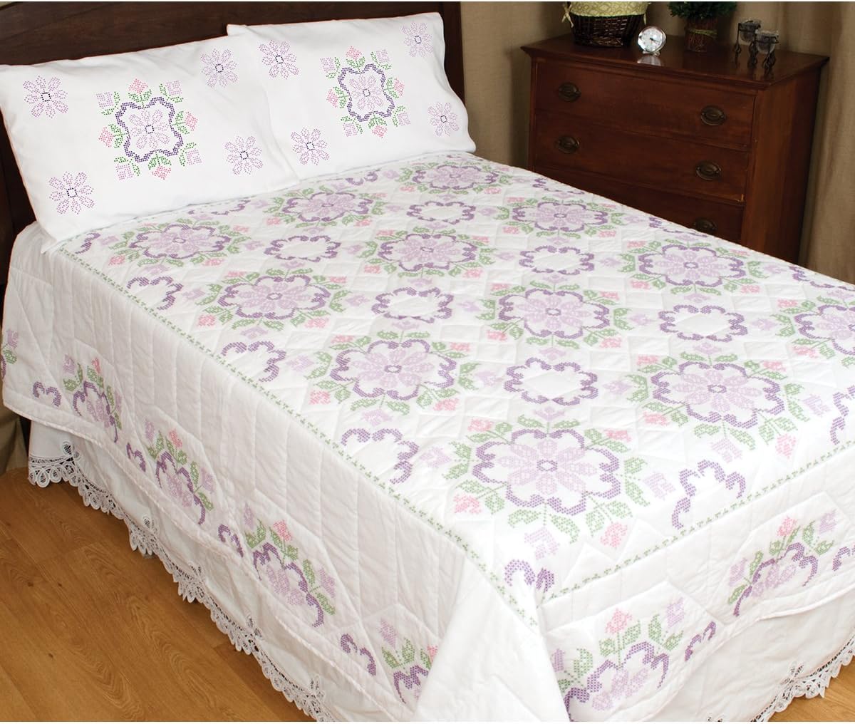 Colonial Floral Medallion Cotton/Poly Quilt Top Kit - Full/Queen