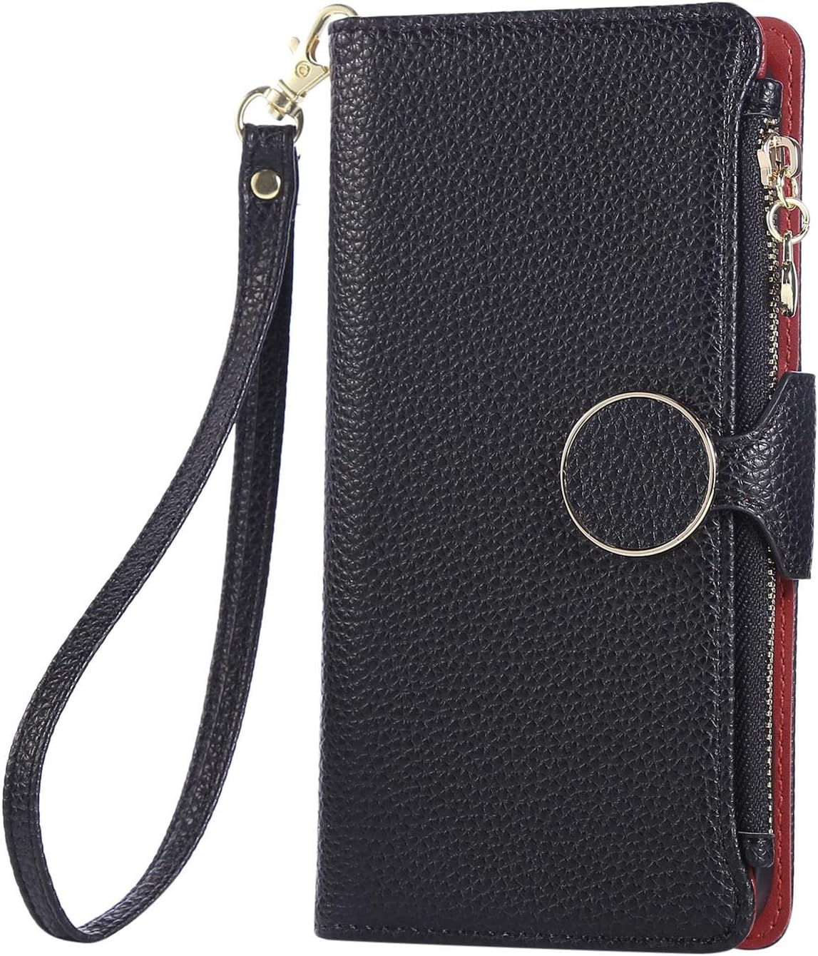 Crossbody Lanyard Case for Samsung Galaxy Z Fold 7, Zipper PU Leather Wallet Cover with Card Slots Kickstand Protective Phone Cover Black