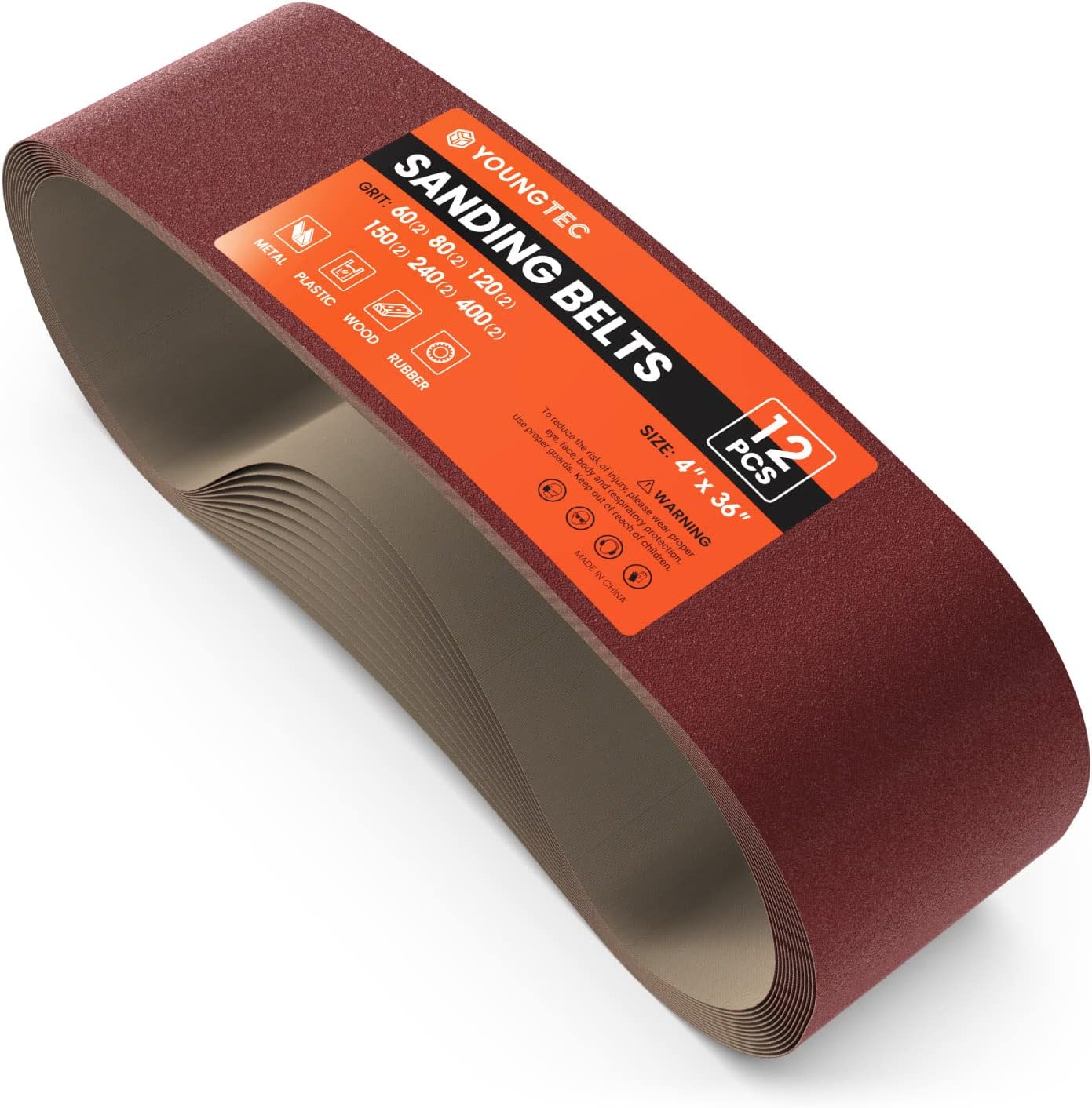 YOUNGTEC 4x36 Inches Sanding Belt, 12 Pack Aluminum Oxide Sanding Belts