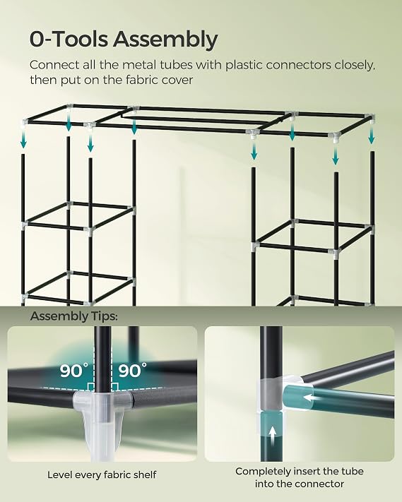 SONGMICS Fabric Wardrobe, 12 Compartments, Metal Frame, 150 x 45 x 175 cm