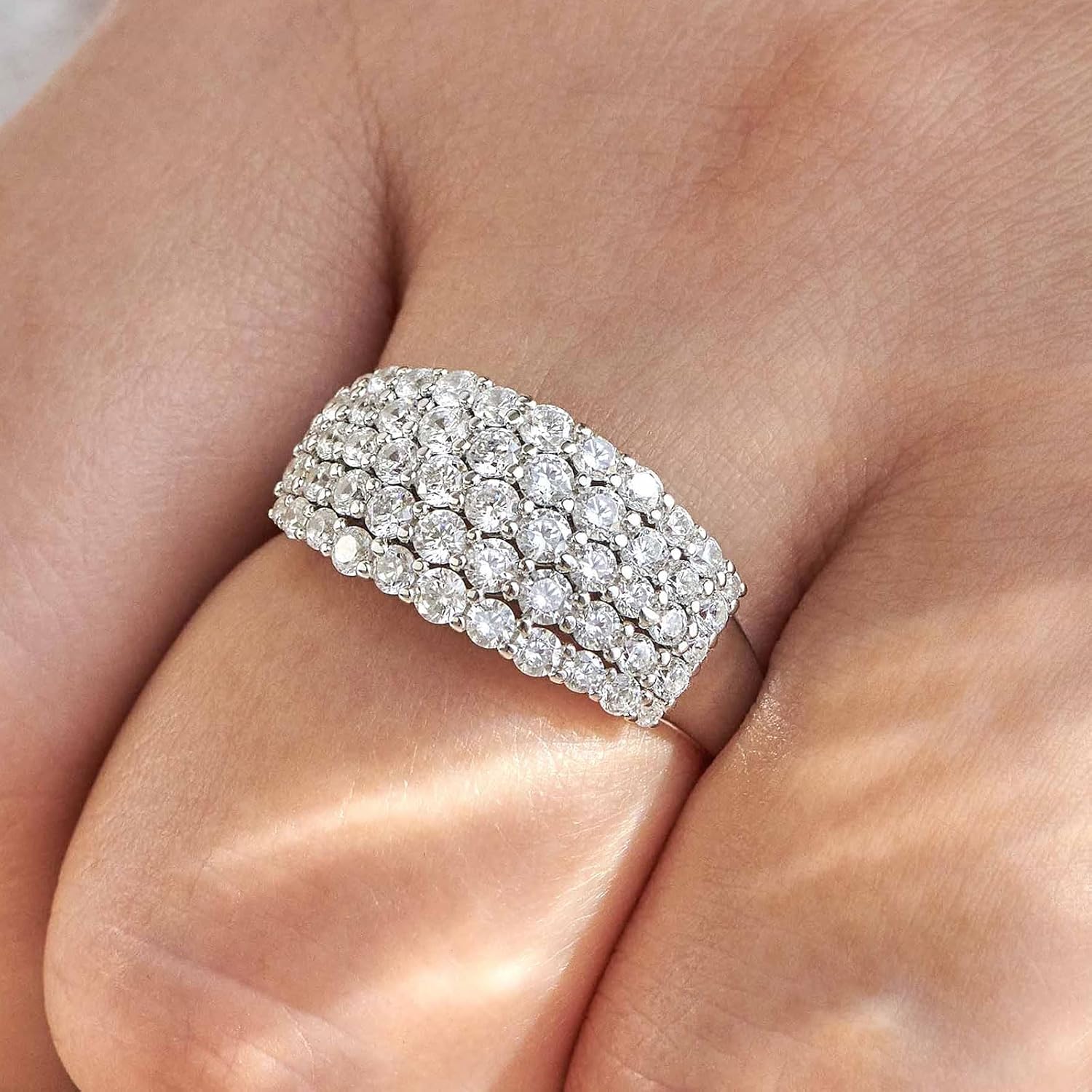 Wide Wedding Bands for Her 925 Sterling Silver Engagement Rings for Women Bridal Eternity Cz Size - Image 5