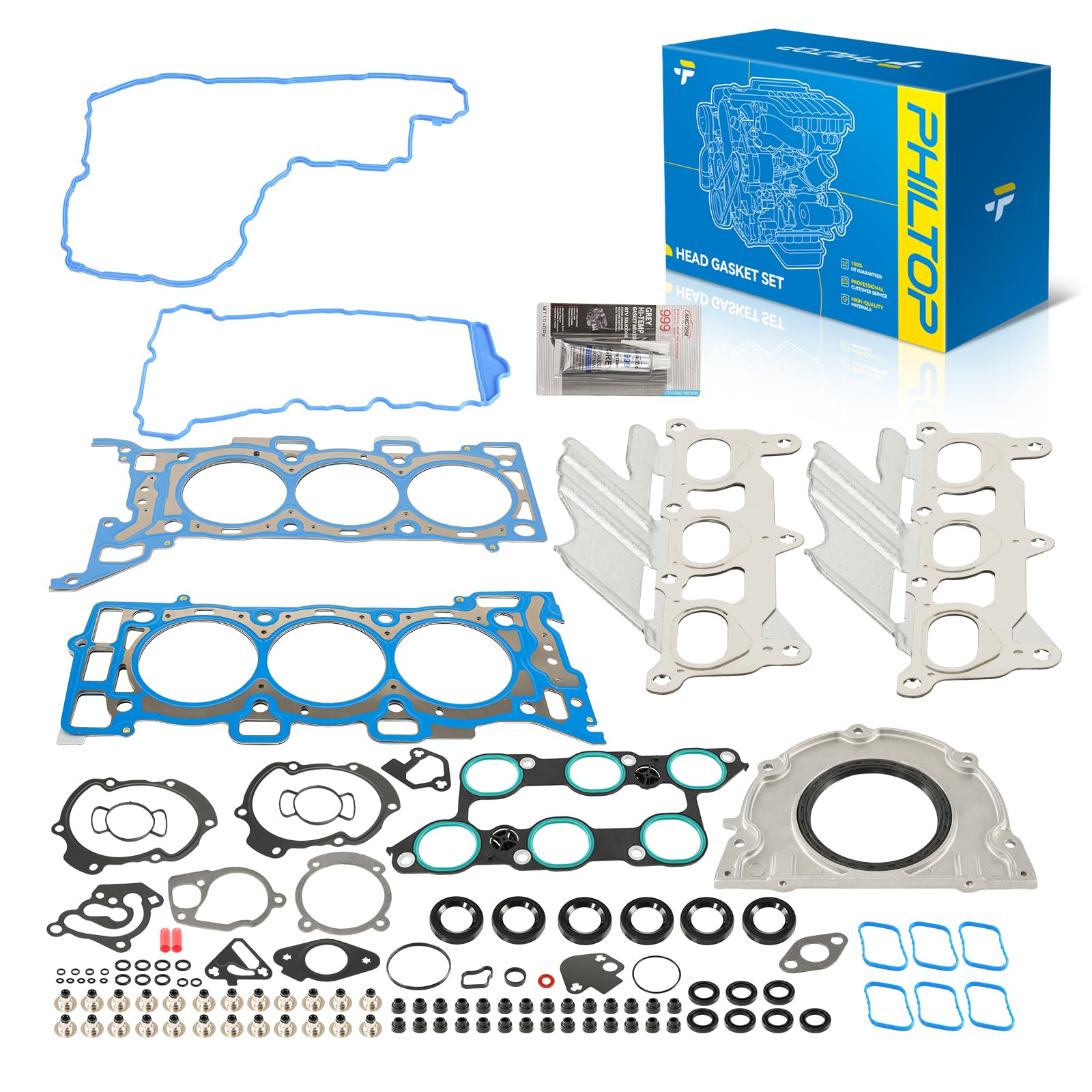 PHILTOP HS26376PT-5 Head Gasket Set Fit for Chevrolet Traverse/Buick Enclave 2009-2017, GMC Acadia 2009-2016, Acadia Limited 2017, Saturn Outlook 2009-2010, Engine Cylinder Head Gasket Kit