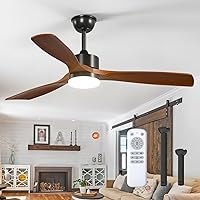 addlon 52 Inch Black Walnut Ceiling Fan with Lights & Remote, Reversible 3 Wood Blades, 6 Speeds, Dimmable 3CCT, Quiet DC Motor for Indoor/Outdoor