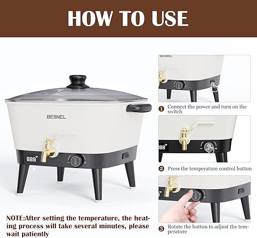 Miniatura 3 de BESNEL Derretidor de Cera para Hacer Velas, Olla Derretidora de Cera de Velas de 8 Cuartos con Pico para Cera de Soja Base de Jabón, Derretidor