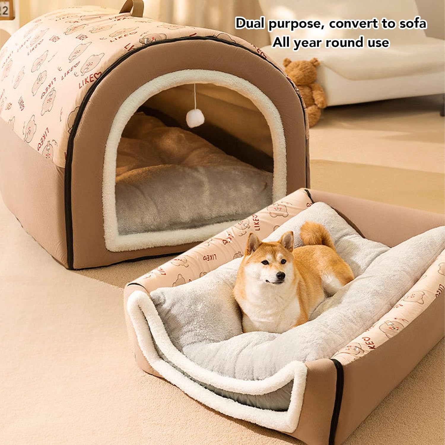 Luqeeg Comfortable Indoor Dog House with Removable Washable Cushion, Soft Warm Oxford Cloth Pp Cotton, Spacious Layout, Year Round Versatility, Private Sleeping Nest for Pet (XL)