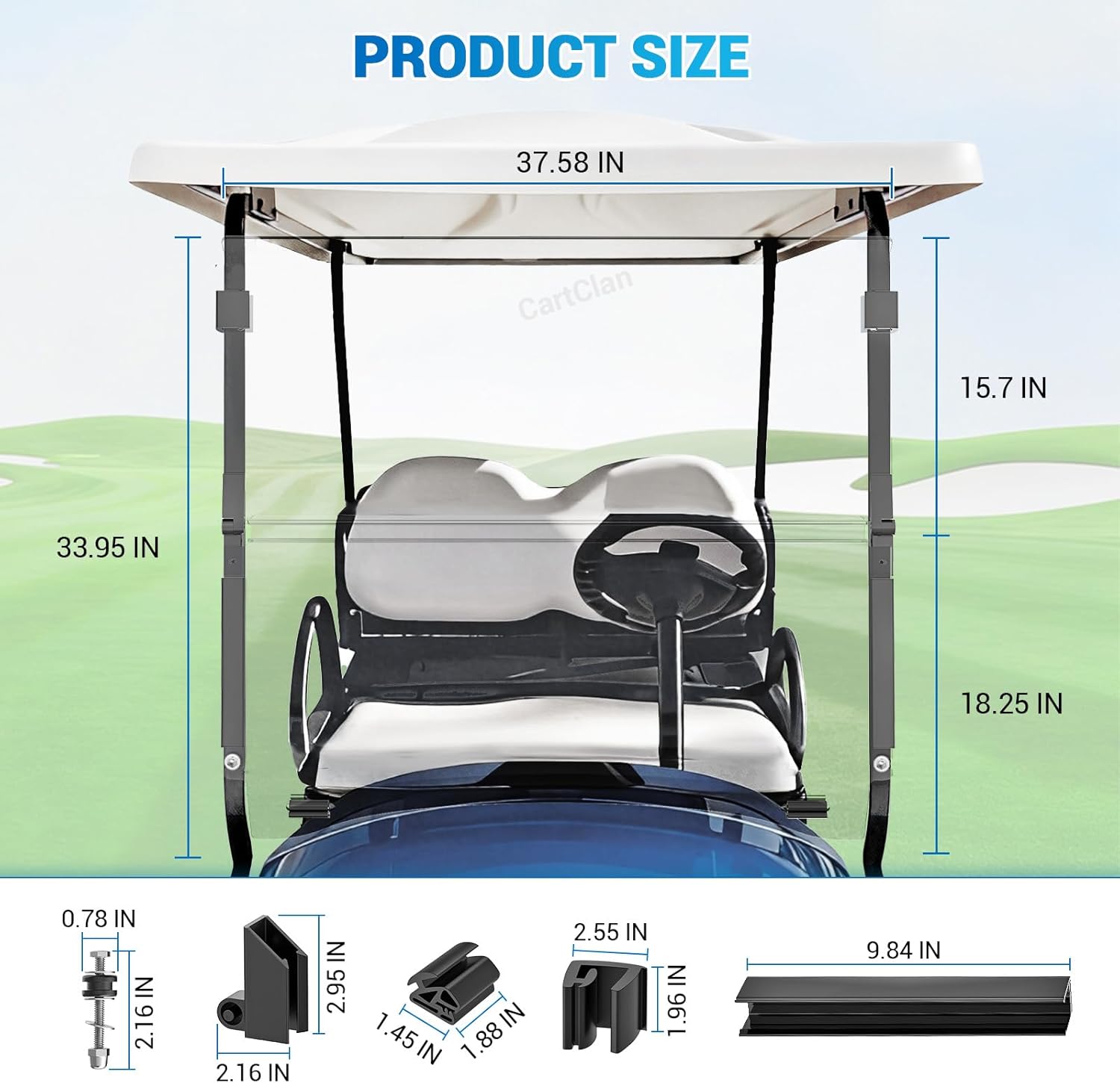 Club Car Precedent Windshield, Golf Cart Windshield for 2004-Up Club Car Precedent, Onward, Tempo Golf Carts, PC UV Resistant, Foldable Clear Windshield Replacement, HD View