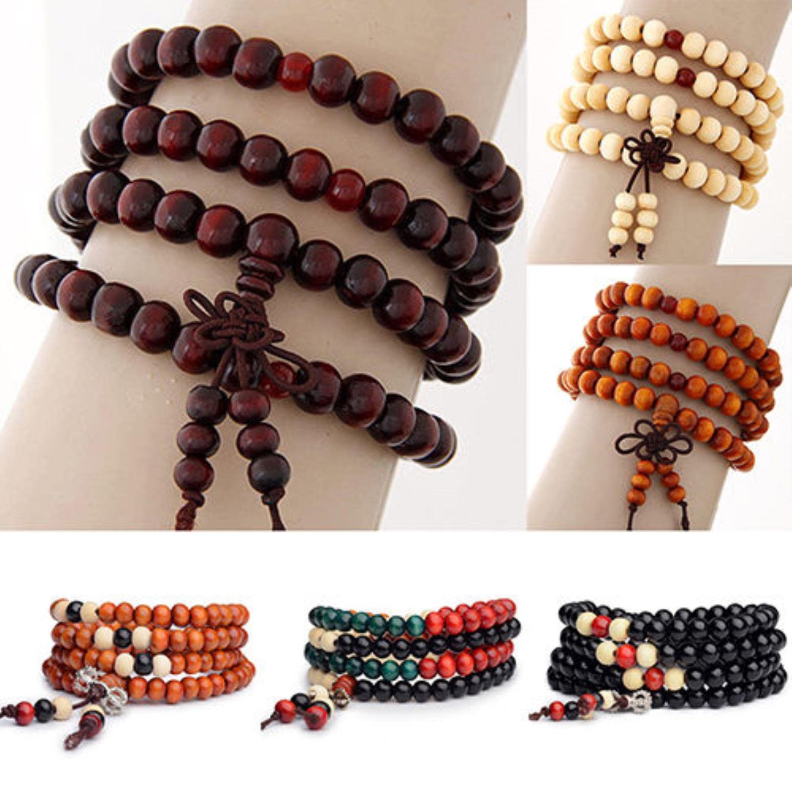 1 Stück 9 Stile natürliches Sandelholz buddhistisches Holz Gebetsperlen Knoten schwarzes Ebenholz Unisex Armbänder Armreifen-07