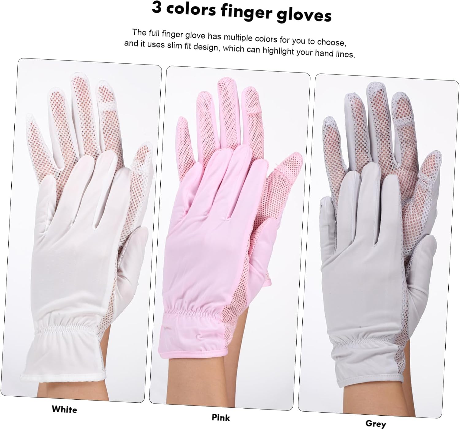 3 Pairs Women Summer Sun Protection Gloves L Size Silky Cooling Full Finger Driving Gloves for Outdoor Sports Touchscreen Compatible