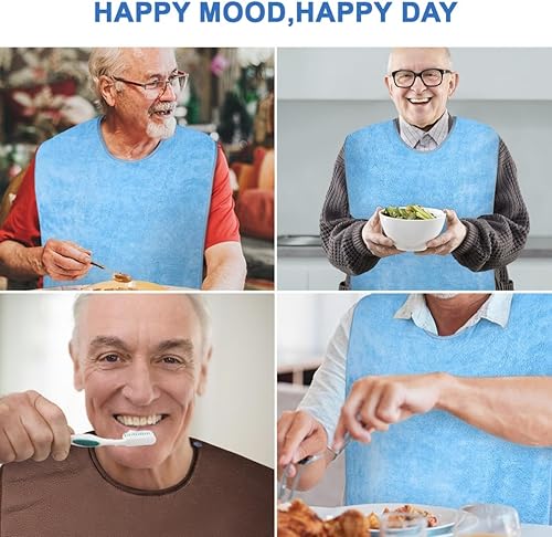 Vista 7 de Paquete de 2 baberos para adultos, para hombres y mujeres, tela de rizo para comer, súper absorbente y lavable, ajustable, para ancianos