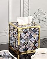 Vista 6 de Funda para caja de pañuelos, soporte de piel acolchada de color blanco cremoso con parte inferior magnética, cubierta cuadrada de caja de pañuelos