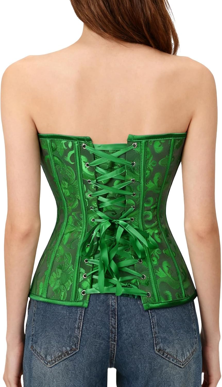 Kimring Women's Vintage Palace Jacquard Body Shaper Strapless Overbust Corset