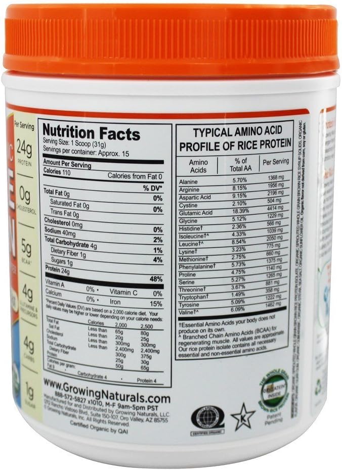 Growing Naturals Prtn Rice Pwdr Vnla Org : Health & Household