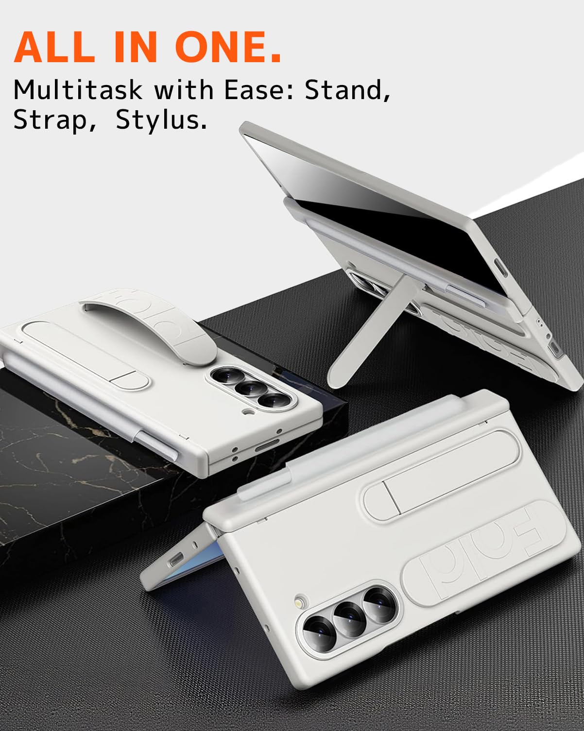 NINKI Do Samsung Galaxy Z Fold 7 Smukłe Etui z Ochroną Prywatności Ekranu i Podstawką, Etui na Telefon, Ochrona Zawiasów, Wbudowany Rysik i Uchwyt na S Pen, Ultracienkie, Odporne na Wstrząsy Etui