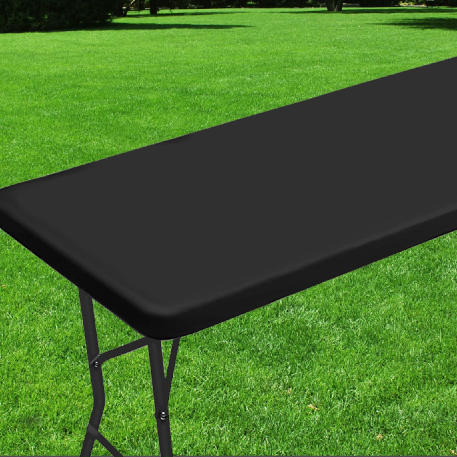 Roucerlin Rectangle Picnic Table Cover, Polyester Elastic Fitted Tablecloth for 6 Feet Folding Tables