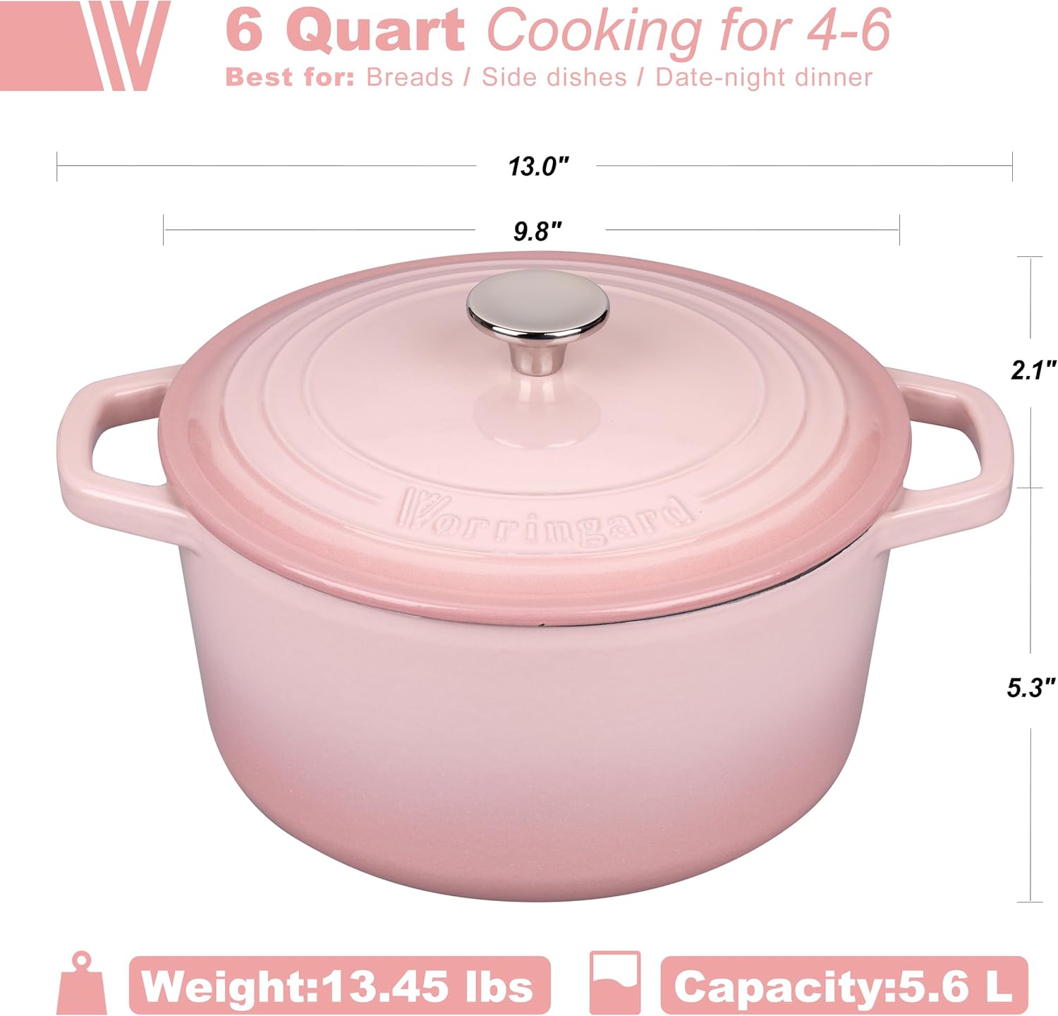 Enameled Cast Iron Dutch Oven Pot with Lid, for Bread Baking, Round Bread Oven- include Sourdough Bread Baking Supplies Set, 6QT, Pink - Image 2