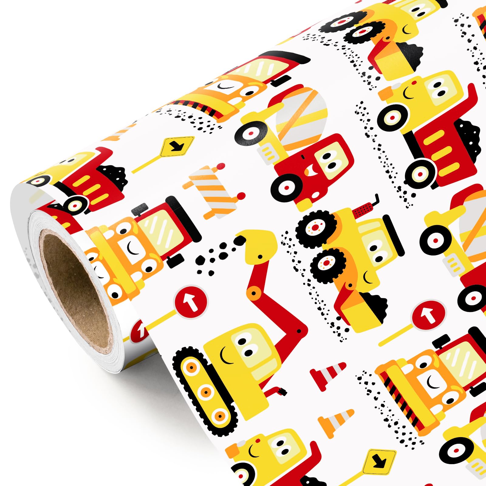WRAPAHOLIC Jumbo Rouleau de papier cadeau de construction – 76,2 cm x 10 m – Motif tracteur pelleteuse, camion pour anniversaire de garçon, fête prénatale