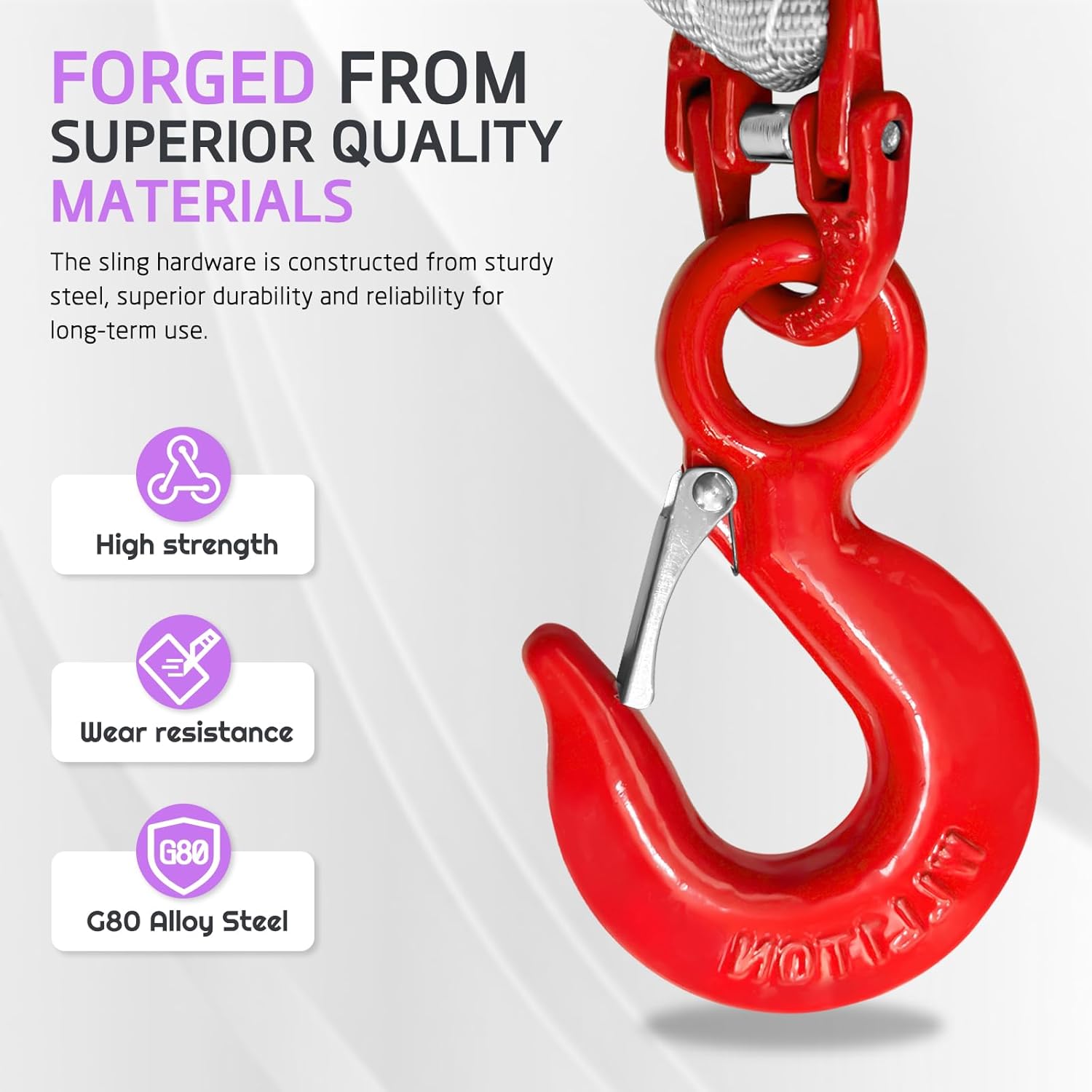 Four Leg Bridle Web Sling 5ft 6600lbs Lifting Slings with G80 Alloy Steel Grab Hooks and Adjuster Polyester Webbing Purple Rigging Straps for Safe Towing and Handling of Cargo - Image 4