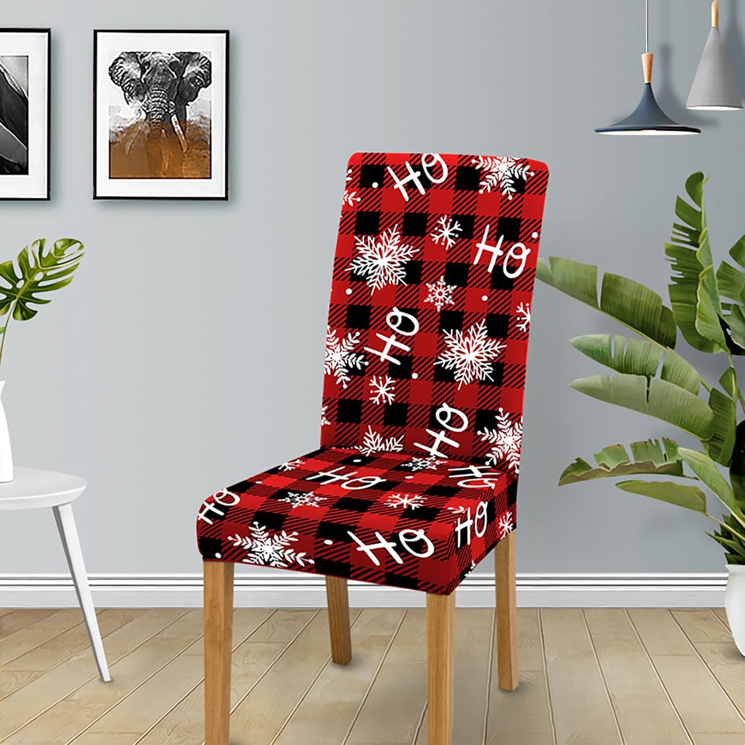 4/6 Pack Christmas Chair Covers Set Red and Black Buffalo Plaid Chair Protector Slipcovers Xmas Snowflake Dining Chair Seat Covers for Kitchen Restaurant Holiday Party Decor(6 Pcs)