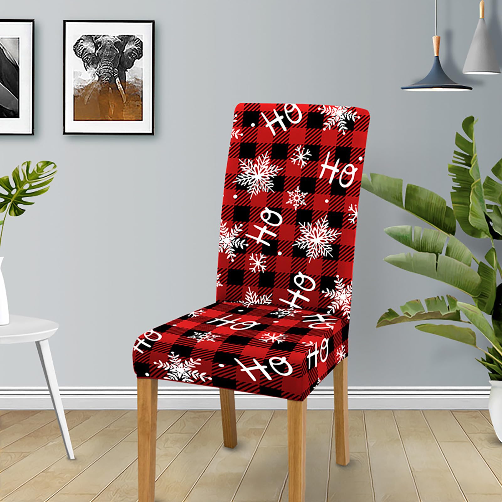 DULRLLY Christmas Chair Covers Set of 6 Buffalo Plaid Dining Room Chair Slipcovers Washable Christmas Seat Covers for Dining Chairs Stretch Xmas Chair Covers for Kitchen Home Party Decoration(6Pcs)