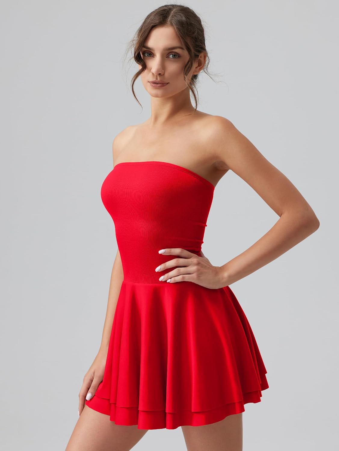 OQQ Women's Mini Dress Summer Cocktail Tube Ruched Waist Ruffle Corset Party A-line Dresses - Image 3