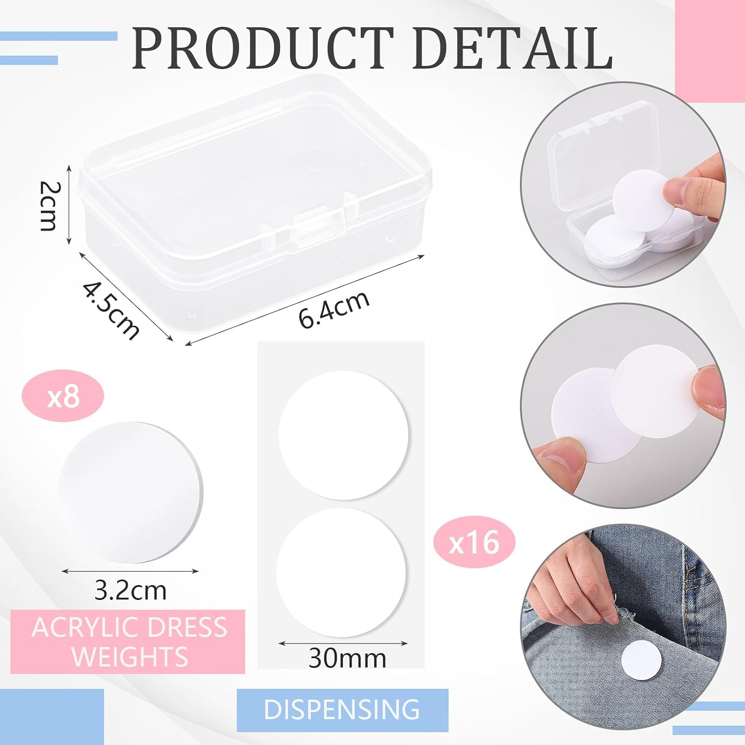 Honeydak 8 Pcs Dress Weights for Wind Invisible Reusable Hem Weights for Wind Secure Skirt Fit Stick on Adhesive for Garment Skirt Dress image 2